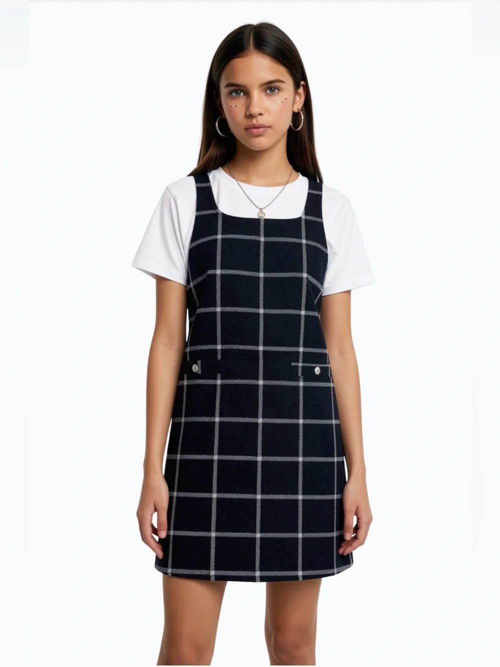 Abercrombie & Fitch Windowpane Pinafore Dress in Dark Gray White Girls 15/16